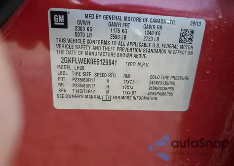 2014 GMC Terrain Sle из США, поврежденный, VIN 2GKFLWEK8E6129041